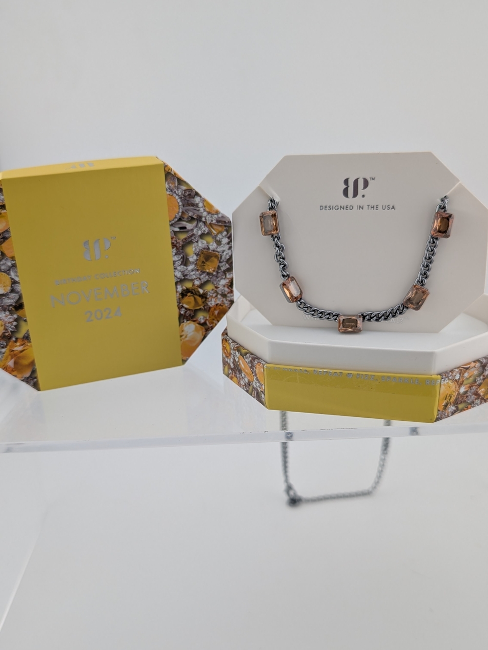 Designed in the USA Silver Chain Necklace with Amber Stones